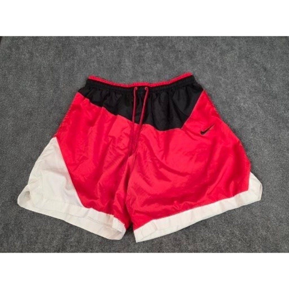 Nike Mens Vintage Colorblock Athletic Shorts Red Black White XL Mesh Lined Beach